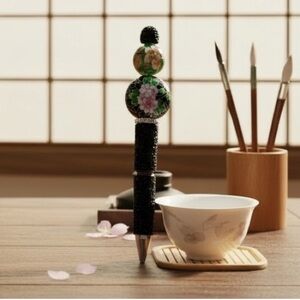 Handcrafted Cloisonne Beaded Pen with Silver Accents